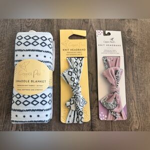 Copper Pearl swaddle and 2 knot headbands